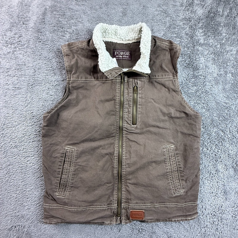 Forge Workwear Womens L Brown Canvas Fleece Lined Insulated Vest Zip Up Sherpa